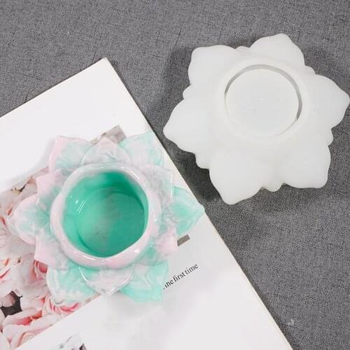 Lotus Tealight Candlestick Resin Mold Flower Candlestick Epoxy Casting Silicone Molds for Jewelry Storage