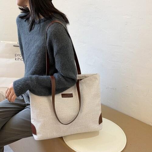 Casual Linen Totes Bags Women Large Capcity Shoulder Portable Bag Ladies Cotton And Linen Travel Shopping Handbag and Purse