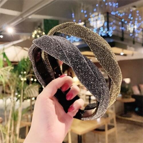 2020 Trendy Bronzing Braid Twist Hairbands Sweet Shiny Weave Headband Head Hoop For Women Bling Cross Headwear Hair Accessories