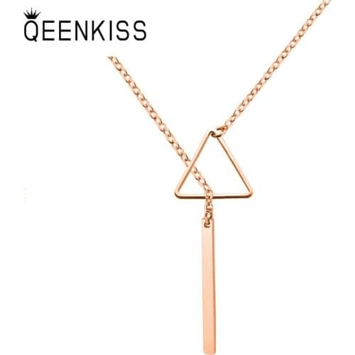 QEENKISS NC804 Fine Jewelry Wholesale Fashion Woman Birthday Wedding Gift Long Strip Tassel Titanium Stainless Steel Necklace