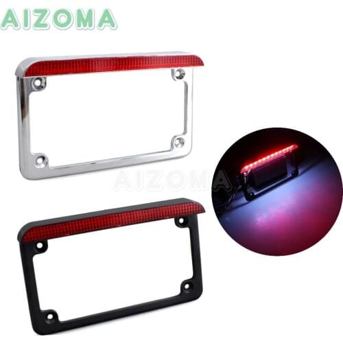 7" x 4" USA Style Motorcycle 12v LED License Plate Frames LLight with Brake Taillamp Universal Tag Cover Bolts Kit