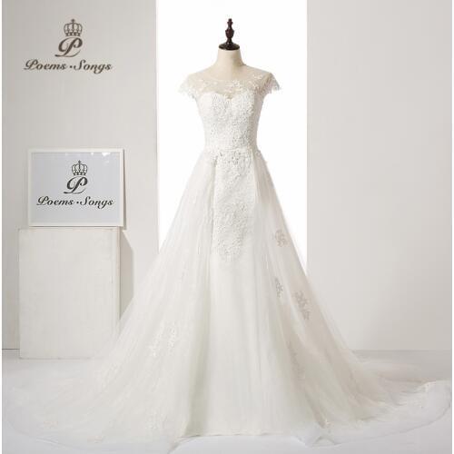 PoemsSongs real photo Luxury custom new style lace flowers with organza satin wedding dress 2020 wedding Vestido de noiva