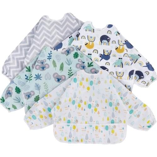 Baby Kids Toddler Long Sleeve Scarf Waterproof Art Smock Feeding Bib Apron Pocket Infant Boys Girls Burp Cloth Banana Bibs