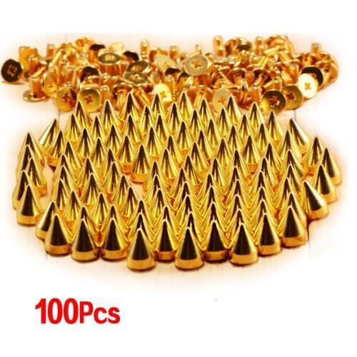 SHGO Hot SZD 9.5mm 100pcs Screwback Gold Cone Spikes Studs Leathercraft DIY Punk Spots Bullet