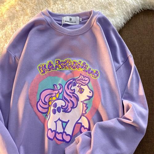 Super Cute Purple Cartoon Animal Sweatshirt 2021 Autumn New Fashion Teens Clothes Goth Hip Hop Mujer Long Sleeve Tops Streetwear