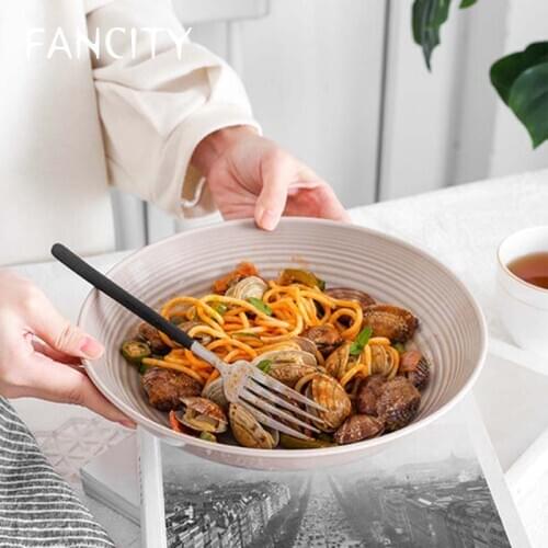 FANCITY Deep-mouth plate dish plate household creative personality ceramic simple cold dish plate round dinner plate European sa