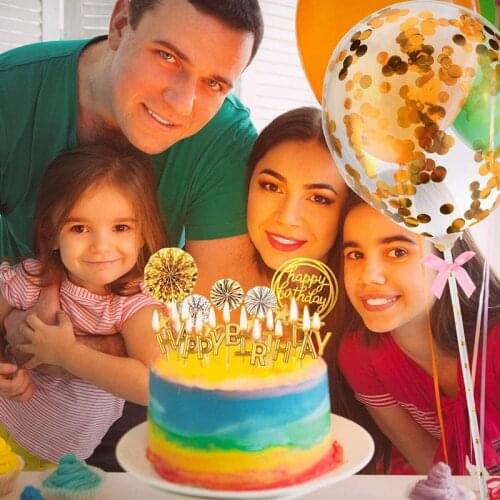 1set Cake Decoration Gold Happy Birthday Cake Toppers DIY Confetti Balloon Birthday Dessert Decor Kids Birthday Party Supplies