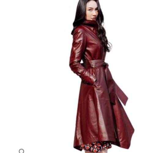 Fad New Autumn Winter Women Fashion Genuine Leather Jacket Elegant Ladies Sheepskin Long Genuine Leather Coats A054