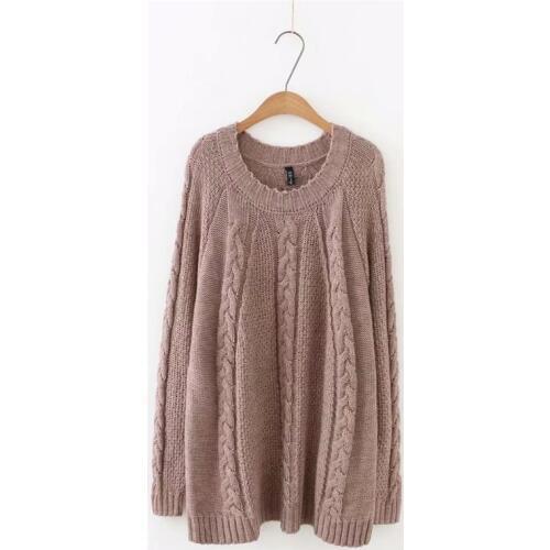 Plus size O-Neck drop-shoulder sleeve women Knitted pullover 2018 casual solid khaki criss-cross ladies sweater wool female 5XL