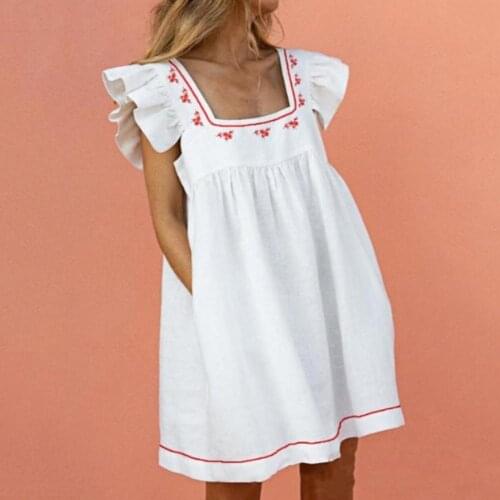 80% Dropshipping!!Square Neck Mini Dress Ruffle Sleeve Floral Print Large Hem Pockets Women Loose Dress Women Clothing