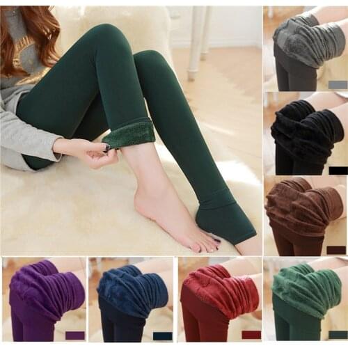 Winter Warm Women Slim Thick Fleece Lined Skinny Pants Thermal Stretchy Leggings Pants Solid Color All-Match Pants Lady Clothes