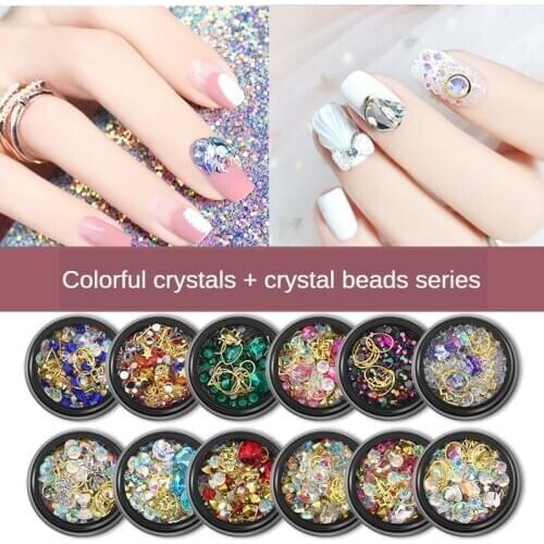 1 Box Mixed Design Decorations Nail Art Rhinestones Colorful Micro Beads Gems 3D Nail Charms Glitter Crystal Diamond Accessories