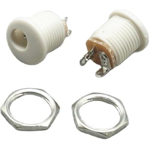 100PCS DC-022 WHITE DC power socket 5.5 - 2.1 mm DIP 3PINS Panel PCB mounting With NUT DC022 5.5*2.1MM ROHS