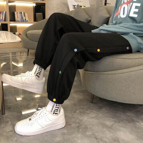 2021 Casual Men And Women Youthful Vitality Korean Jogger Harem Cotton Color Button Ankle-Length Pants College Style Size M-2XL