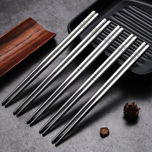 304 Stainless Steel Square Chopsticks Chinese Stylish Healthy Light Weight Chinese Chopsticks Metal Non-slip Design Kitchen