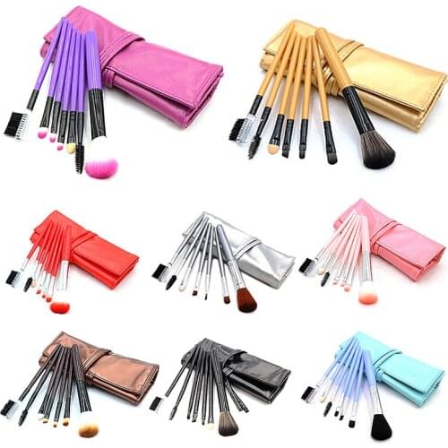 7Pcs/set Makeup Brush Set With Bag Rouge Eyeshadow Lip Brush Cosmetic Beauty tool Travel Portable PU Leather Storage Bag
