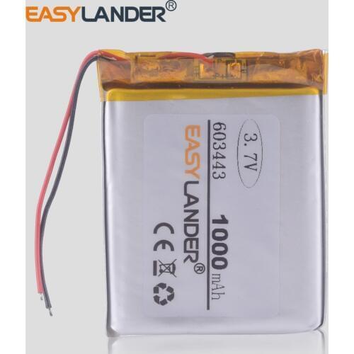 3.7V 1000mAh 603443 Lithium Polymer Li-Po Rechargeable li ion Battery For Mp3 MP4 GPS power bank electronic DVD part navigator