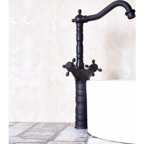 Black Color Oil Rubbed Bronze Dual Handles Swivel Spout Kitchen Bar Sink Bathroom Basin Faucet Hot & Cold Mixer Tap anf146