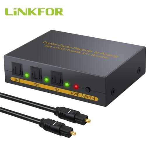 For Dolby AC-3/DTS 5.1 CH Digital to Analog Audio Decoder SPDIF Toslink to L/R RCA 3.5mm 3 Port Optical Audio Switcher Spliter