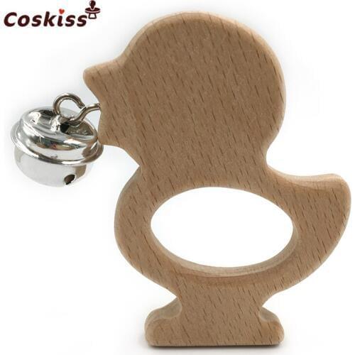 Baby Teether Bells Beech Wooden Duck Natural Handmade Wooden Teether DIY Eco-Friendly Safe Newborns Enlightenment Toys