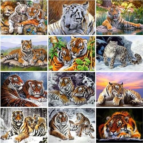 DIY 5D Diamond Painting Tiger Full Round Resin Animal Diamond Embroidery Cross Stitch Rhinestones Mosaic Handmade Gift Wall Art