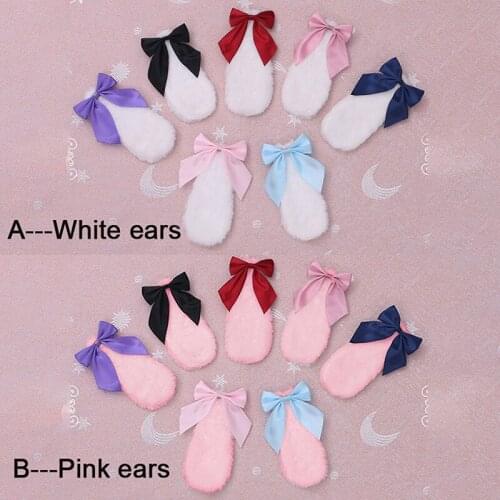 Women Girls Hair Clip Cute Rabbit Bunny Plush Lop Ears Hairpin Candy Color Ribbon Bowknot Lolita Cosplay Hair Accessories