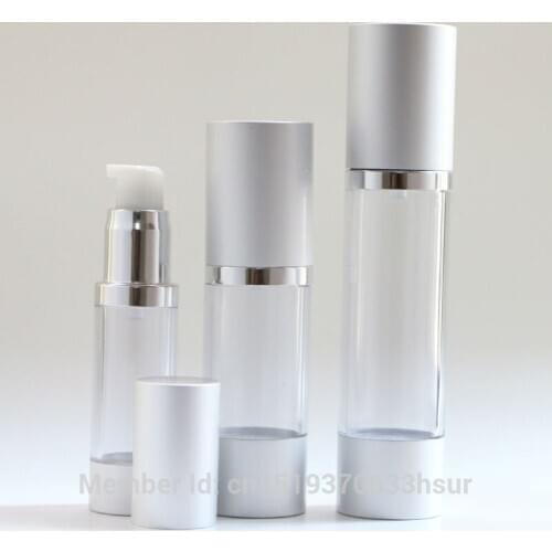Silver High-grade Refillable Bottles Portable Airless Pump Dispenser Bottle For Travel Lotion 2 pieces/lot 15ml 30ml 50ml