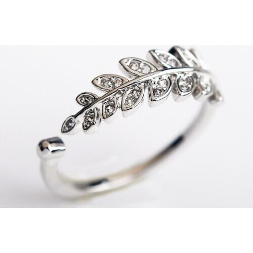 USTAR Leaf Zircon Crystals wedding Rings for women Jewelry rose gold color open midi finger Rings female Anel party top quality