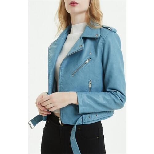 Brazilian Girl Jacket Coats S-XXXL Double-lapel Zipper Belt Short Fashion Girl Pu Leather Jackets Outer Spring and Autumn Street