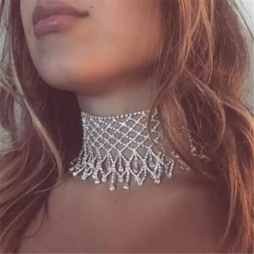 Europe and America hot selling fashion rhinestone tassel necklace luxury crystal collar jewelry bride wedding beach party gift