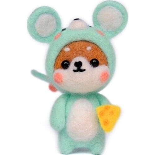 Mini Dog Merino Needle Felting Kits for Beginner, Needles, Finger Guards, Foam Mat, Instructions, DIY Felting Craft Gift (C)