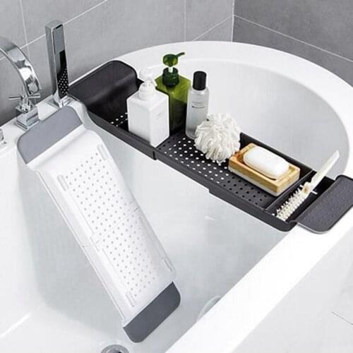 Multipurpose Adjustable Bathtub Tray Shower Wine Glass Book Holder Kitchen Drain Basket Bathroon Accessories