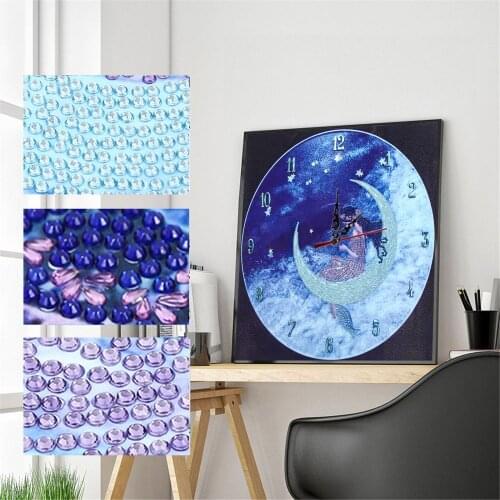 35x35cm Girl in the moon Diamond Painting Kits Clock 5D Diamond Mosaic Diy Diamond Embroidery Partial Rhinestones Wall sticker