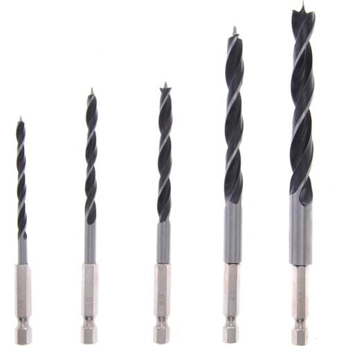 Drill Bit Set 4 5 6 8 10mm Quick Change Metal Tools 1/4" Hex Shank Wood HCS 5Pcs Drop Ship