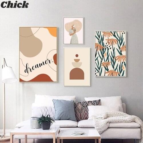 Girl Body Geometry Curve Abstract Retro Flower Wall Art Canvas Painting Nordic Posters and Prints Wall Pictures for Living Room