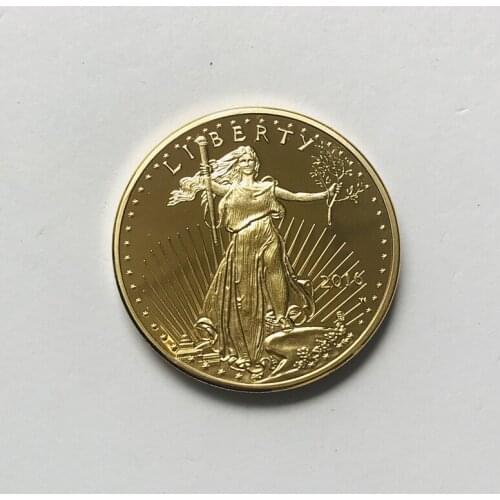 10 pcs non magnetic The sample order 2016 freedom coins 24K real gold plated badge 32.6 mm souvenir home decoration coin