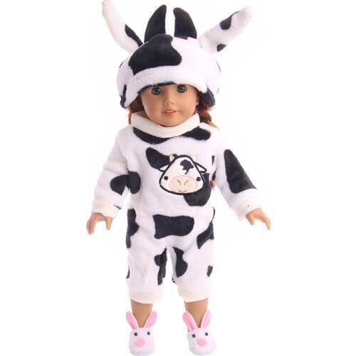New Fashion Doll Clothes Cute Cow Tracksuit Pajamas + Hat for 18 inch ,Children best Birthday Gift