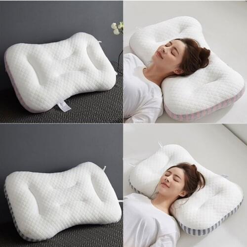 Healthy Sleep Adult Soft Pillow Silk Cotton Filled Memory Rebound Neck Protector Zone Massage Fluffy Pillow 48x74cm