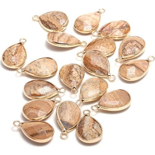New 5pcs Natural Stone Water Drop Shape Section Picture Stone Pendants for Jewelry Making DIY Necklace Size 13x23mm