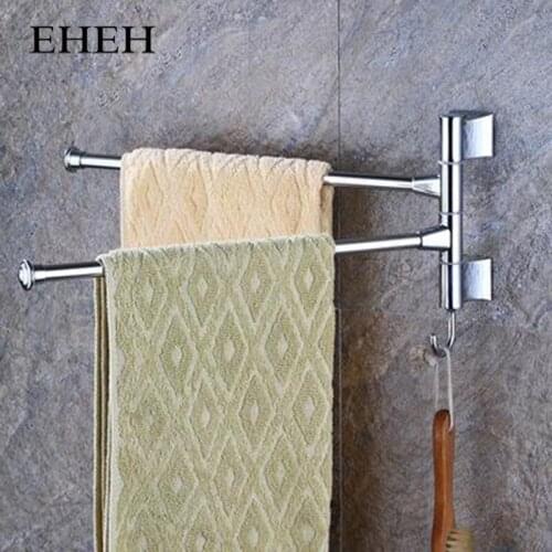 EHEH Towel Bars Rotatable Holder Stainless Steel with hooks Double Bars Bathroom Towel Racks Wall Mounted