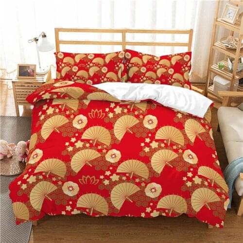 Luxury 3D Classical Fan Flowers Printed 2/3Pcs Bedding Set Comfortable Duvet Cover Pillowcase Home Textile Queen and King Size