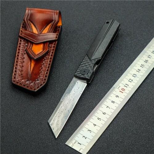 VG10 Damascus pattern folding knife TC4 titanium alloy handle outdoor pocket EDC blade sharp hunting camping survival knife tool