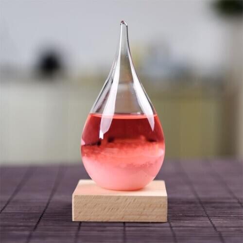 Tempest Glass Predictor Weather Forecast Decorative Barometer Drops-Shaped Small Bottle Gift with Wooden Base FP8