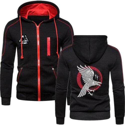Unisex Men Viking legend Ragnars Raven Sport Comfortable Cotton Zipper Hoodie Fitness Solid Fleece Tops Male Sweatshirts