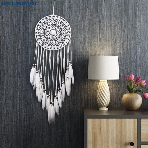 Pure White Handmade Feather Dream Catcher Pendant Ornaments Wall Hanging Adorn Lace Wind Chimes Dreamcather Home Decoration