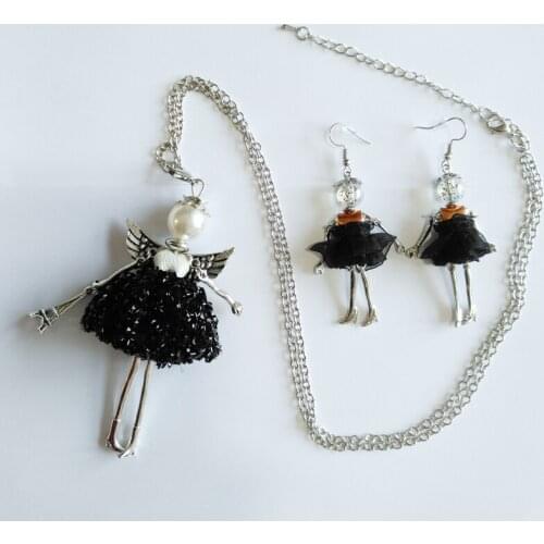 YLWHJJ new women black dress doll long pendant lovely necklace girl earring fashion statement necklace and earring jewelry sets