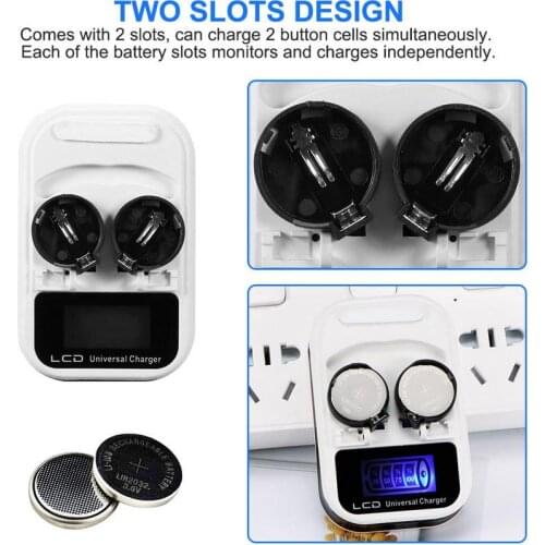 LIR2032 LIR2025 LIR2016 3.6V Rechargeable Lithium Button Cell Coin Battery Charger LCD Indicator intelligent US Plug 2-Slot