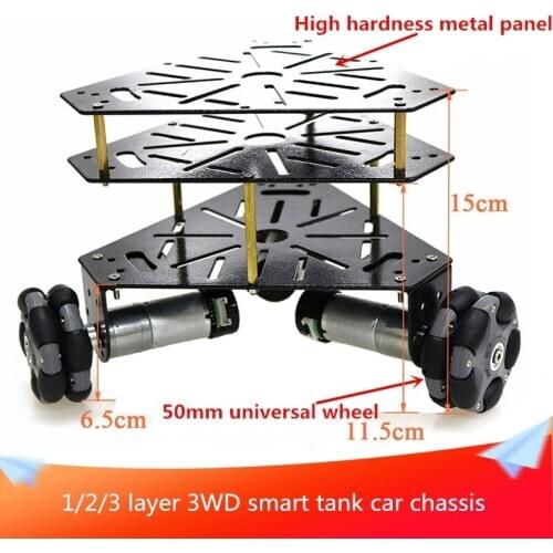 1/2/3 Layer Metal Robot Platform 58mm Nylon Omni Wheel 3WD Smart Tank Car Chassis Kit 9V/12V Motor Encoder DIY Heavy Load