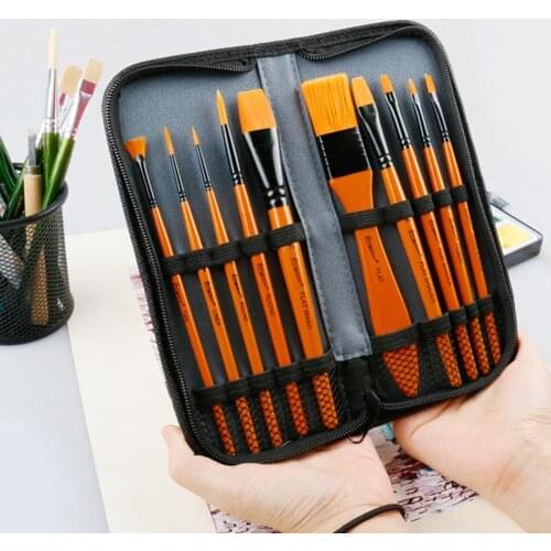 11pcs Nylon Brushes For Watercolor Oil Painting Acrylic Packaged By Watercolor Cloth Bag