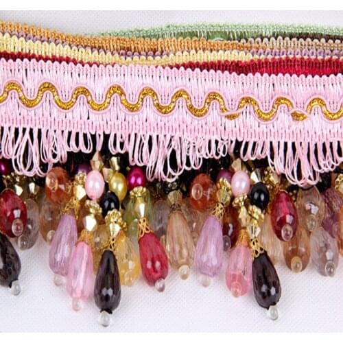 12Meters/lot 8cm Width Beaded Tassel Fringe Trimming Ribbon With Drop Crystal For Sewing Curtain Accessories Lace 5-098